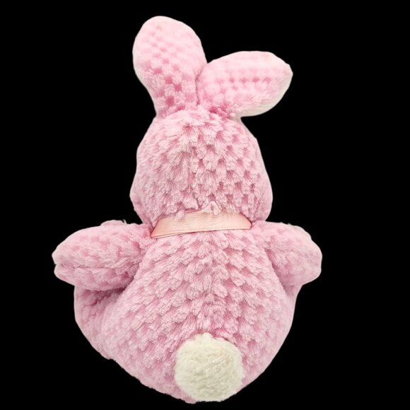 Pink Waffle-patterned Bunny Rabbit Plush Bow White Fur Jellybean Feet 9" Easter - Picture 4 of 7